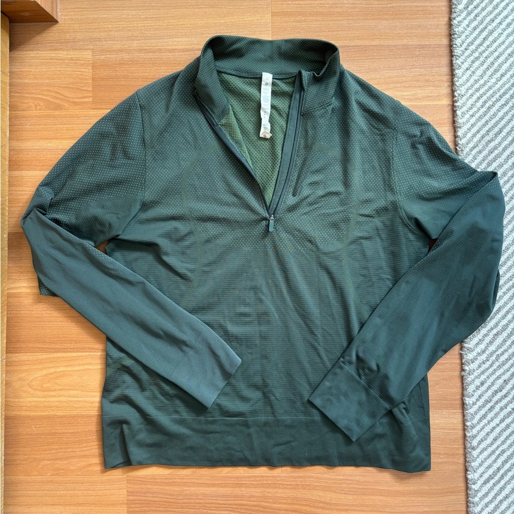 Lululemon swiftly relaxed quarter zip, dark green, size 12